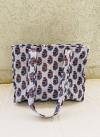 Hand Block Printed Quilted Cotton Tote Bag | Floral Indian Shoulder Bag