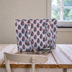 Hand Block Printed Quilted Cotton Tote Bag | Floral Indian Shoulder Bag