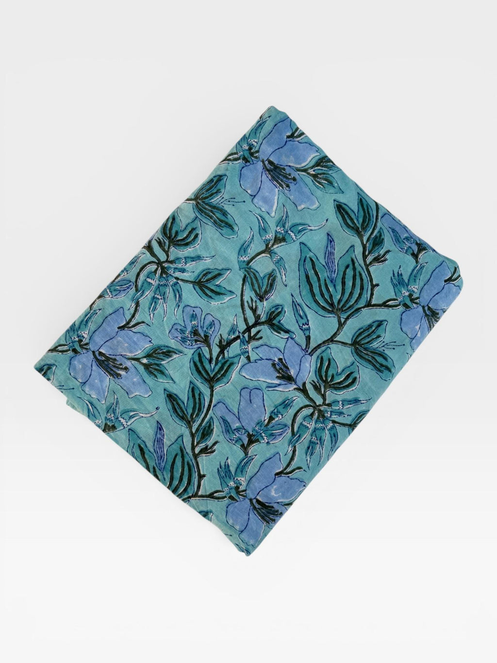 Hand Block Printed Cotton Fabric – Aqua Blue Base with Indigo Floral jaal | Indian Blockprint Running Fabric for Sewing, Quilting & Crafts