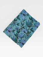 Hand Block Printed Cotton Fabric – Aqua Blue Base with Indigo Floral jaal | Indian Blockprint Running Fabric for Sewing, Quilting & Crafts