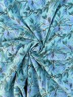 Hand Block Printed Cotton Fabric – Aqua Blue Base with Indigo Floral jaal | Indian Blockprint Running Fabric for Sewing, Quilting & Crafts