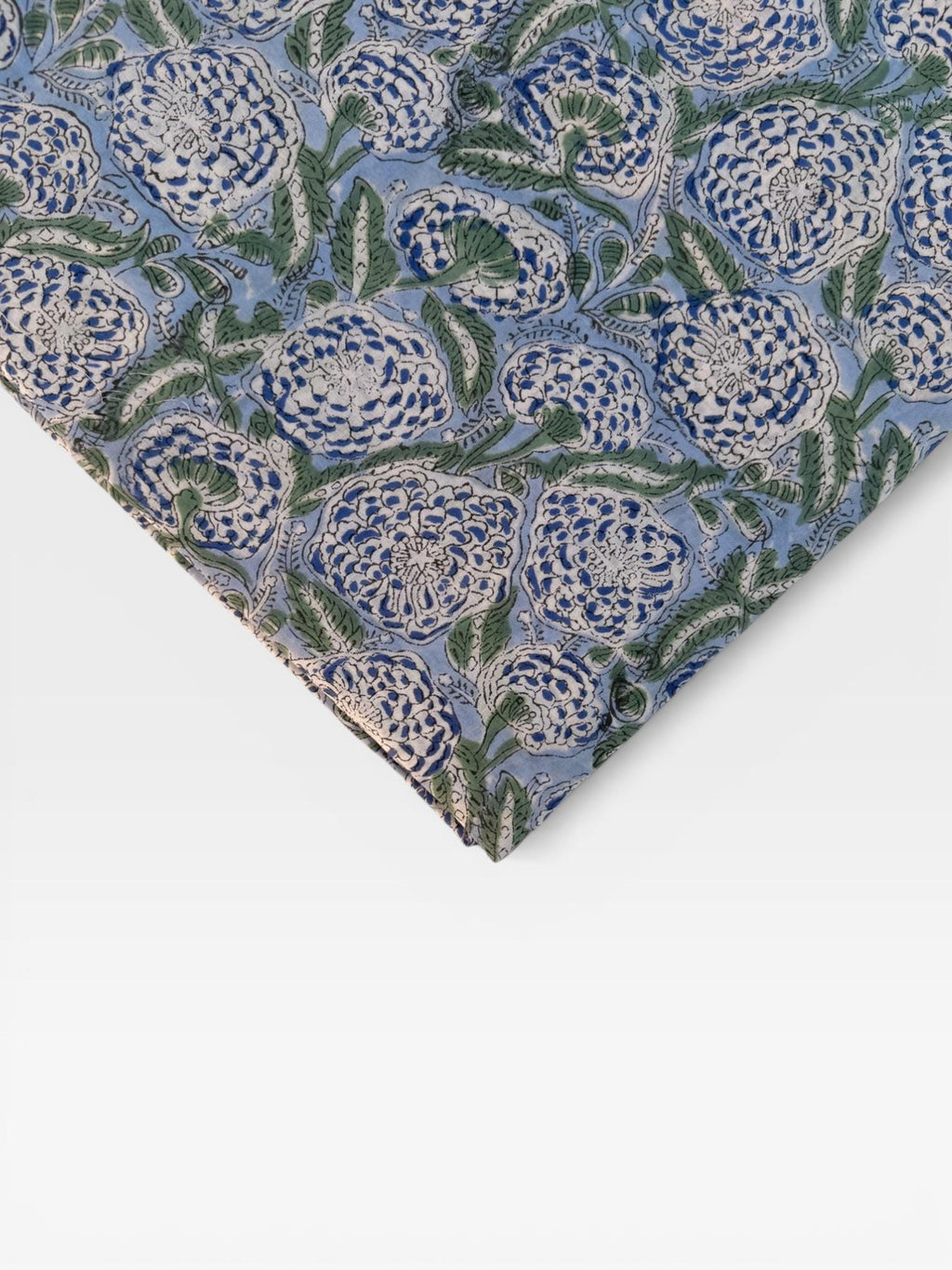 Hand Block Printed Cotton Fabric – Powder Blue Base with White & Indigo Floral Design | Indian Blockprint  Fabric for Sewing  and Home Décor