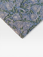 Hand Block Printed Cotton Fabric – Powder Blue Base with White & Indigo Floral Design | Indian Blockprint  Fabric for Sewing  and Home Décor