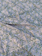 Hand Block Printed Cotton Fabric – Powder Blue Base with White & Indigo Floral Design | Indian Blockprint  Fabric for Sewing  and Home Décor