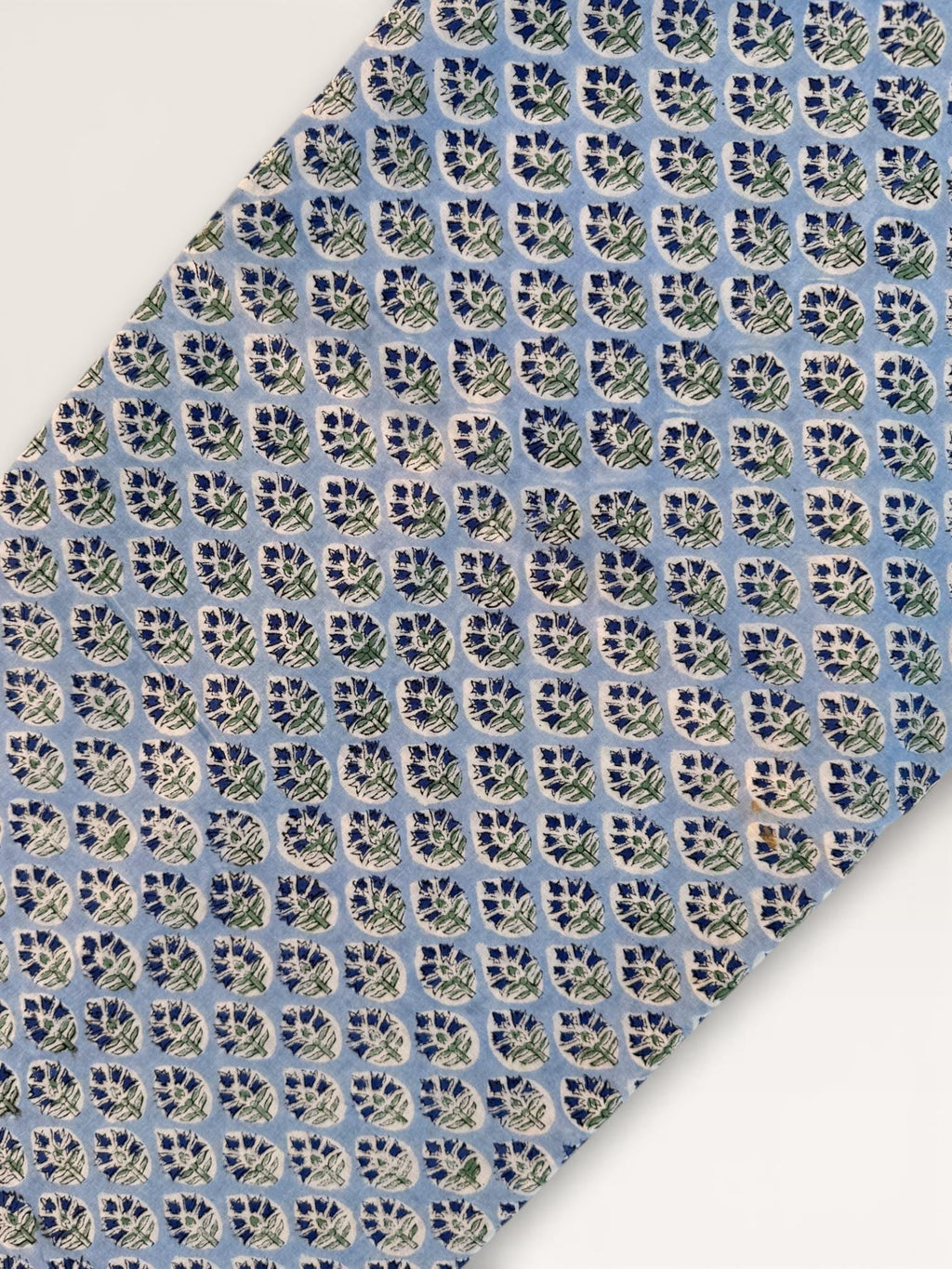 Hand Block Printed Cotton Fabric – Powder Blue Base with White & Indigo Floral motif | Indian Blockprint  Fabric for Sewing  and Home Décor