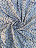 Hand Block Printed Cotton Fabric – Powder Blue Base with White & Indigo Floral motif | Indian Blockprint  Fabric for Sewing  and Home Décor