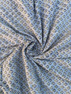 Hand Block Printed Cotton Fabric – Powder Blue Base with White & Indigo Floral motif | Indian Blockprint  Fabric for Sewing  and Home Décor