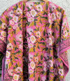 Hand Block Printed Cotton Kaftan Dress – Pink Floral Boho Kaftan with Drawstring Waist | Indian Summer Dress, Beach & Resort Wear