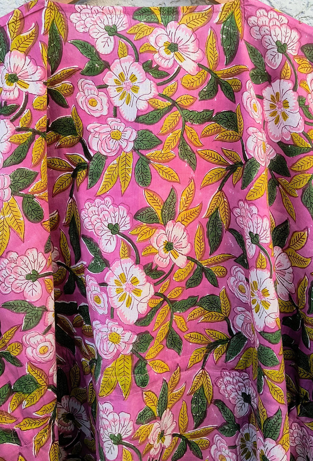 Hand Block Printed Cotton Kaftan Dress – Pink Floral Boho Kaftan with Drawstring Waist | Indian Summer Dress, Beach & Resort Wear