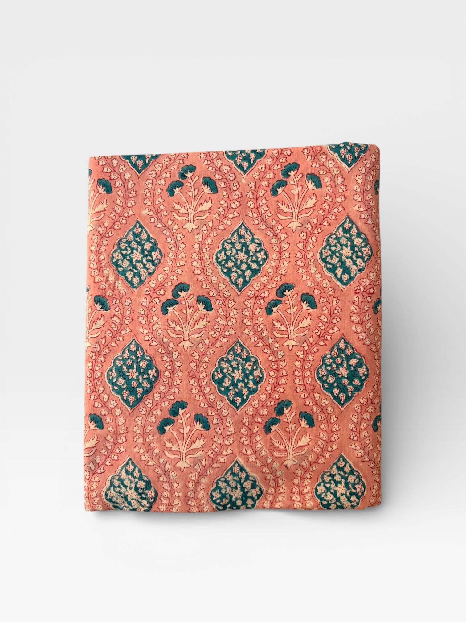 Hand Block Print Cotton Running Fabric, Natural Dye Fabric by the Yard, Handmade Indian Textile, Sewing Craft Fabric