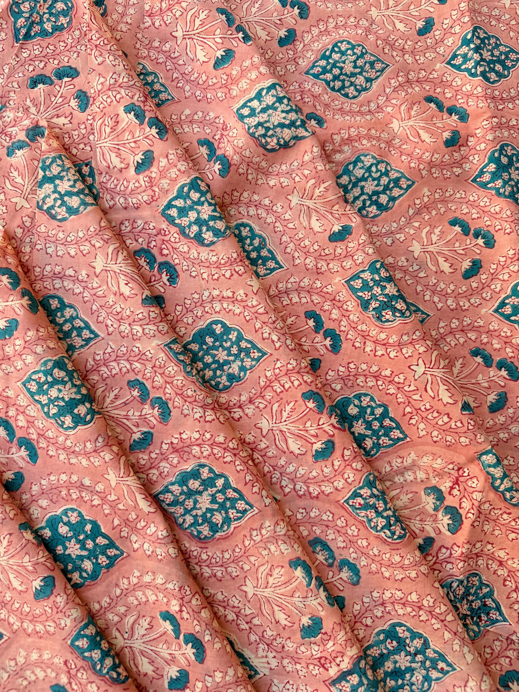 Hand Block Print Cotton Running Fabric, Natural Dye Fabric by the Yard, Handmade Indian Textile, Sewing Craft Fabric