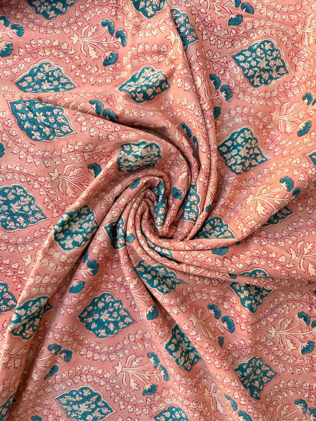 Hand Block Print Cotton Running Fabric, Natural Dye Fabric by the Yard, Handmade Indian Textile, Sewing Craft Fabric