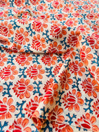 Hand Block Print Cotton Running Fabric, Natural Dye Fabric by the Yard, Handmade Indian Textile, Sewing Craft Fabric