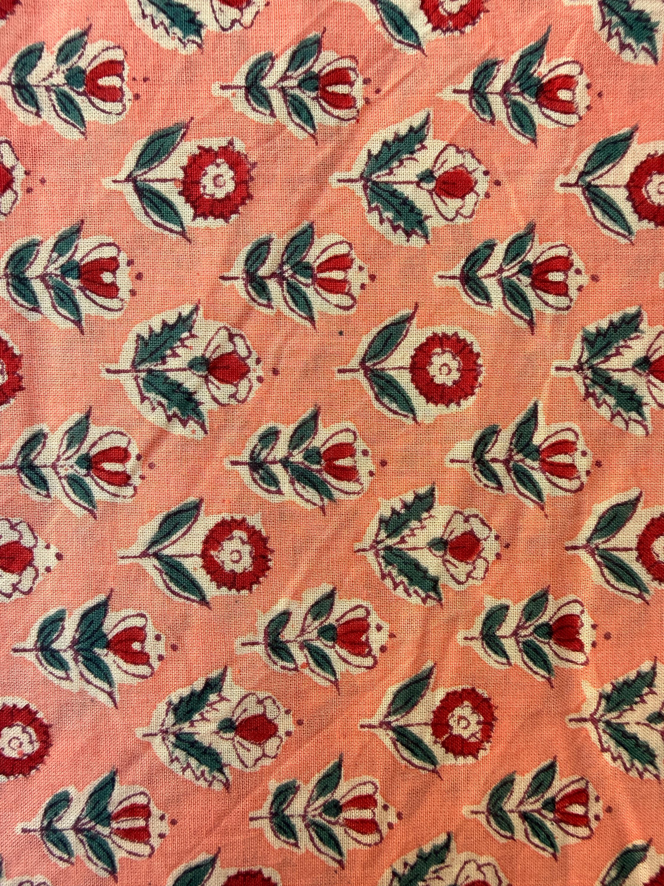 Hand Block Print Cotton Running Fabric, Natural Dye Fabric by the Yard, Handmade Indian Textile, Sewing Craft Fabric