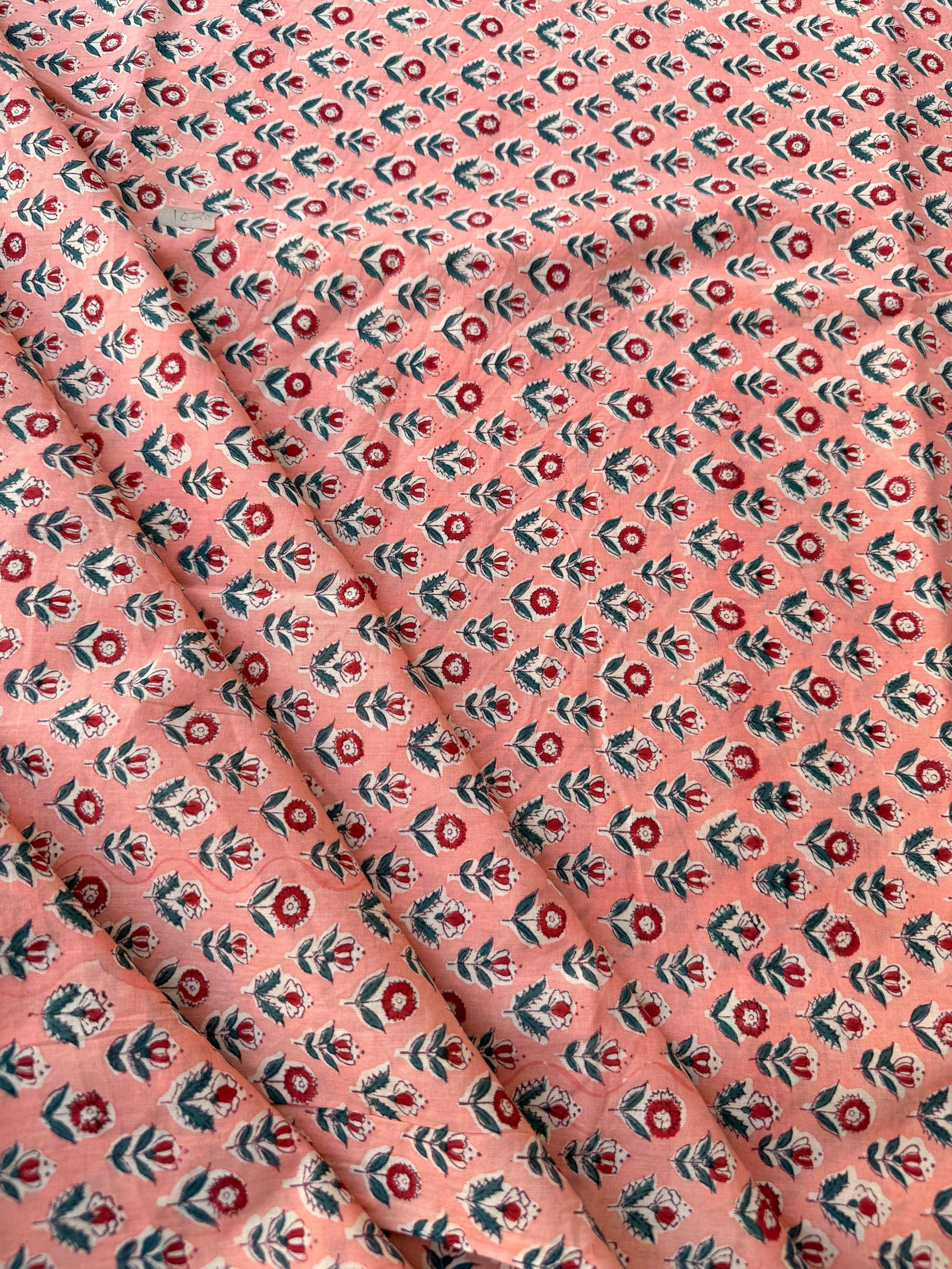 Hand Block Print Cotton Running Fabric, Natural Dye Fabric by the Yard, Handmade Indian Textile, Sewing Craft Fabric