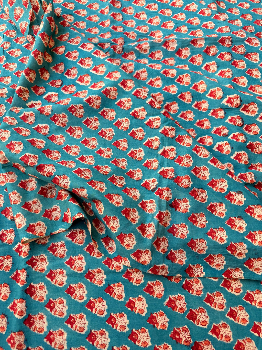 Hand Block Print Cotton Running Fabric, Natural Dye Fabric by the Yard, Handmade Indian Textile, Sewing Craft Fabric