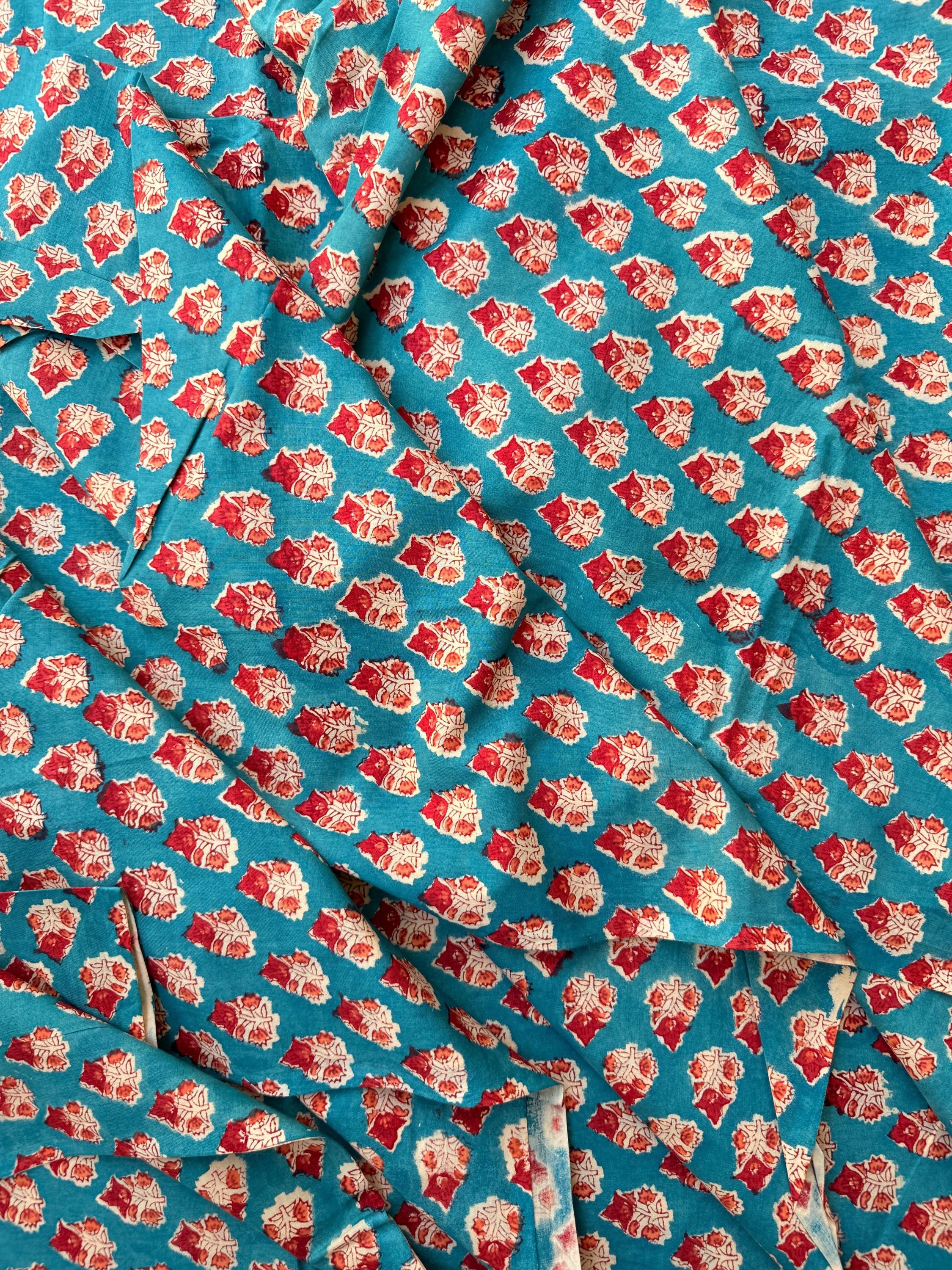 Hand Block Print Cotton Running Fabric, Natural Dye Fabric by the Yard, Handmade Indian Textile, Sewing Craft Fabric