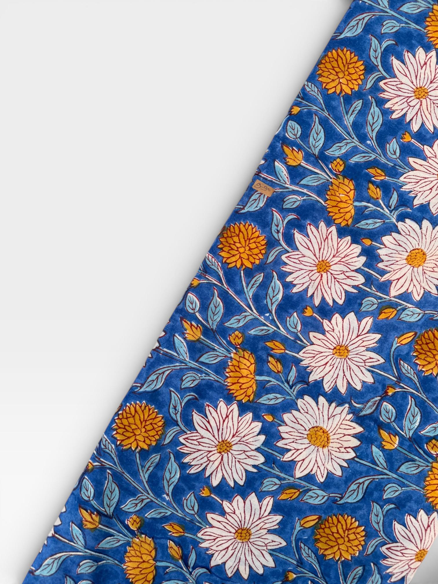 Hand Block Print Cotton Running Fabric, Natural Dye Fabric by the Yard, Handmade Indian Textile, Sewing Craft Fabric