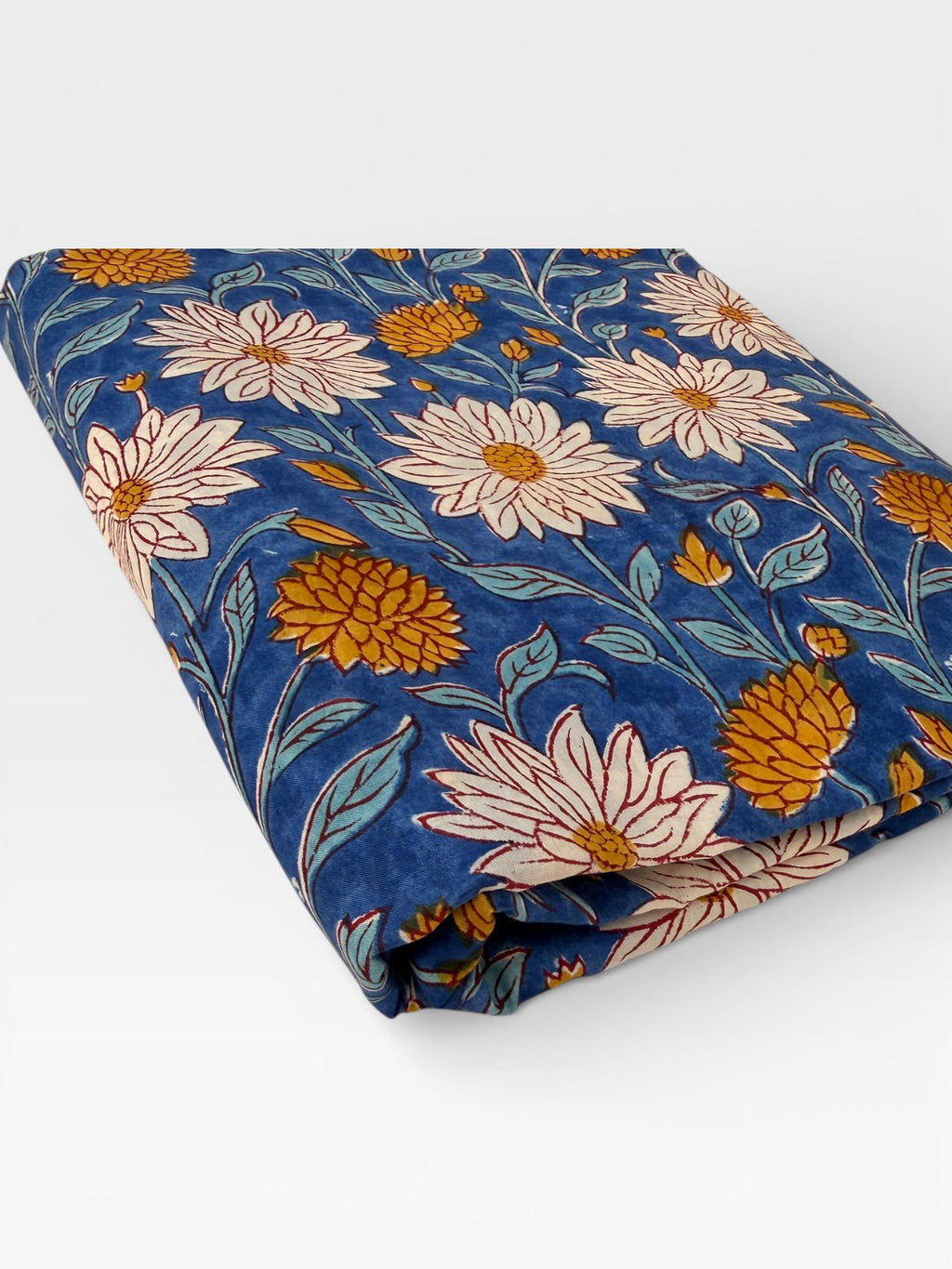 Hand Block Print Cotton Running Fabric, Natural Dye Fabric by the Yard, Handmade Indian Textile, Sewing Craft Fabric