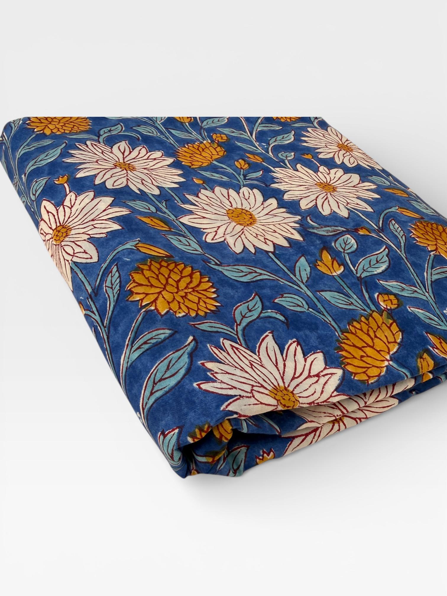 Hand Block Print Cotton Running Fabric, Natural Dye Fabric by the Yard, Handmade Indian Textile, Sewing Craft Fabric