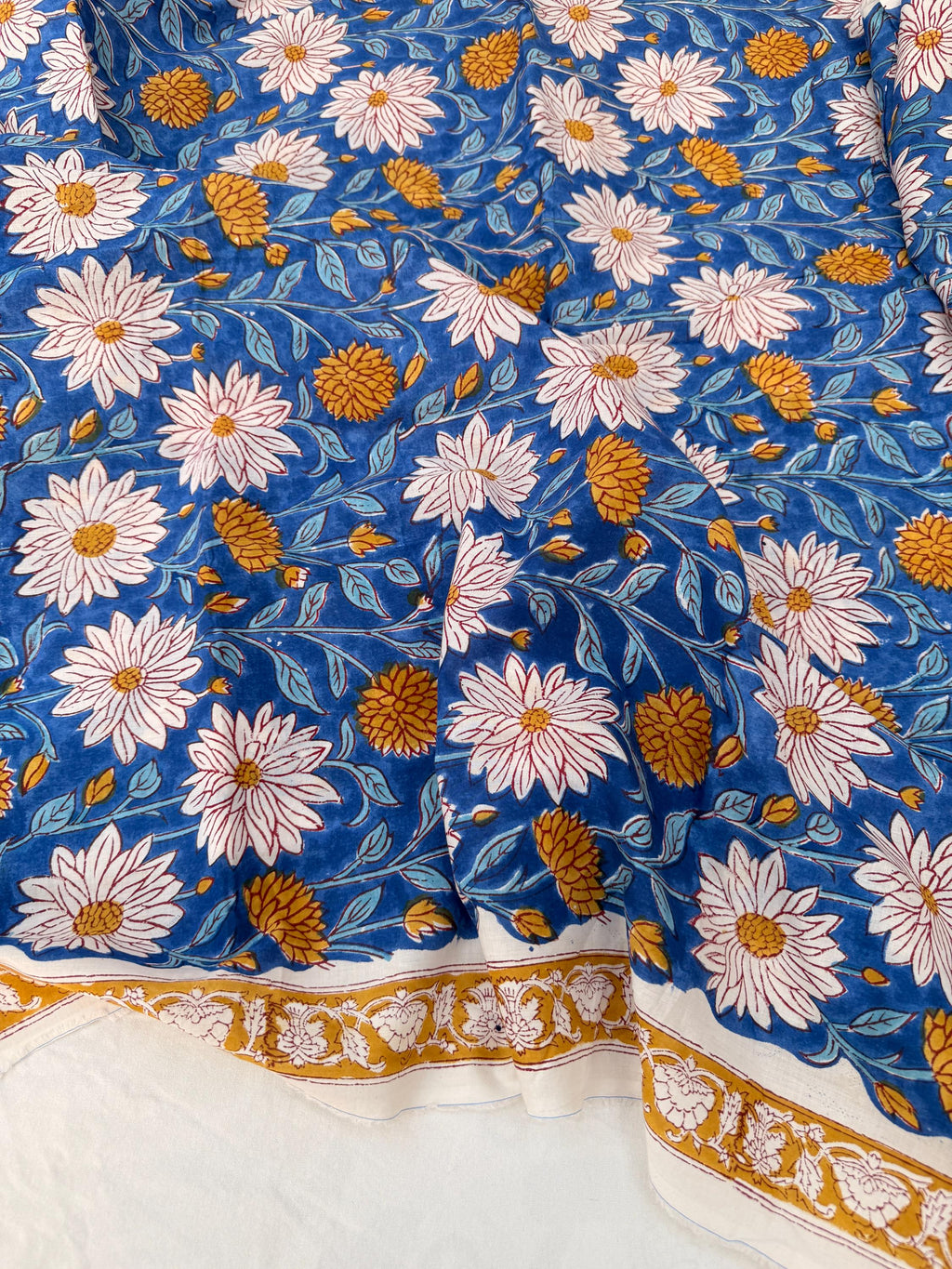 Hand Block Print Cotton Running Fabric, Natural Dye Fabric by the Yard, Handmade Indian Textile, Sewing Craft Fabric