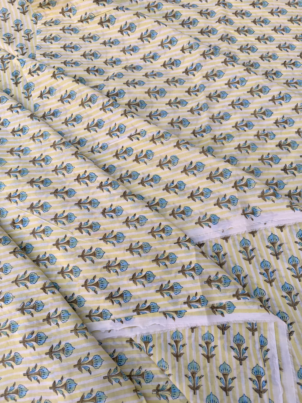 Hand Block Print Cotton Running Fabric, Natural Dye Fabric by the Yard, Handmade Indian Textile, Sewing Craft Fabric