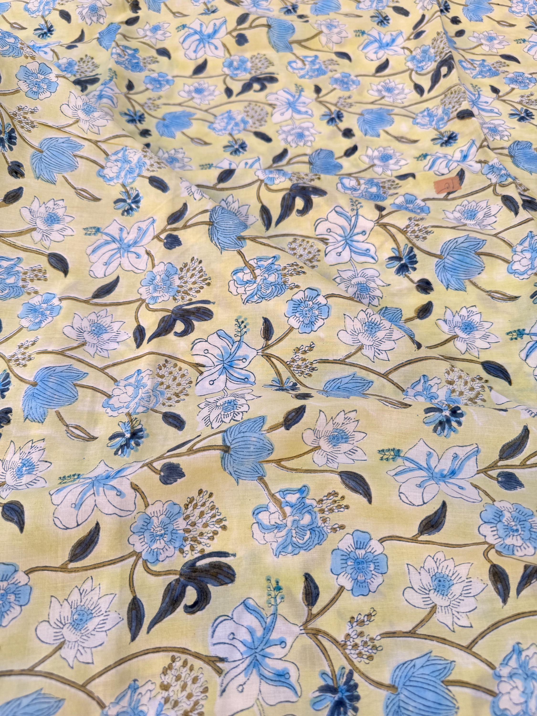 Hand Block Print Cotton Running Fabric, Natural Dye Fabric by the Yard, Handmade Indian Textile, Sewing Craft Fabric