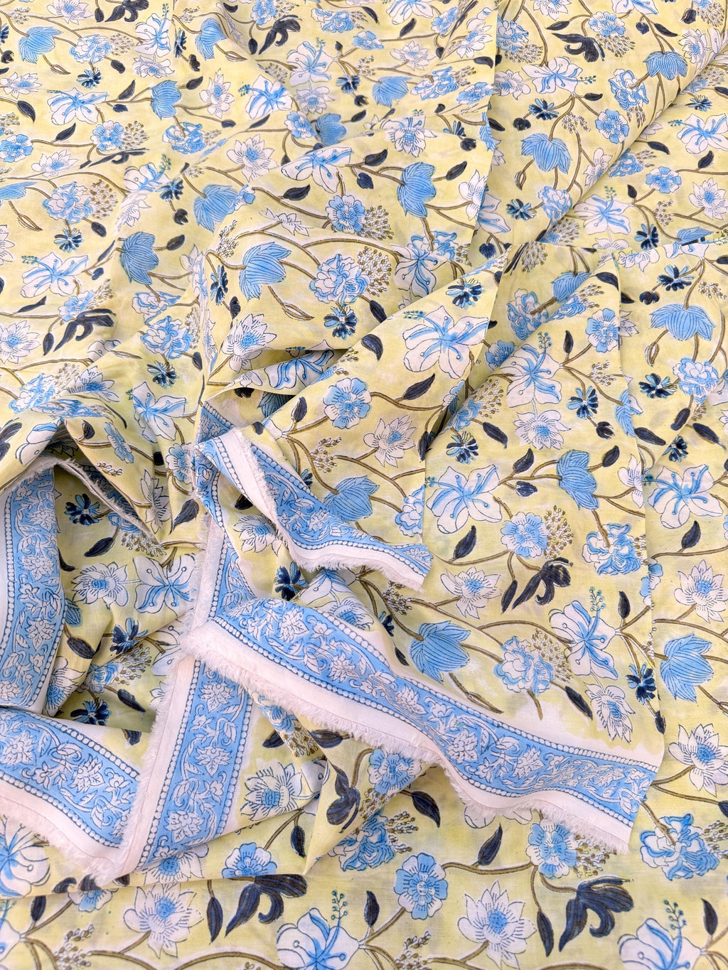 Hand Block Print Cotton Running Fabric, Natural Dye Fabric by the Yard, Handmade Indian Textile, Sewing Craft Fabric