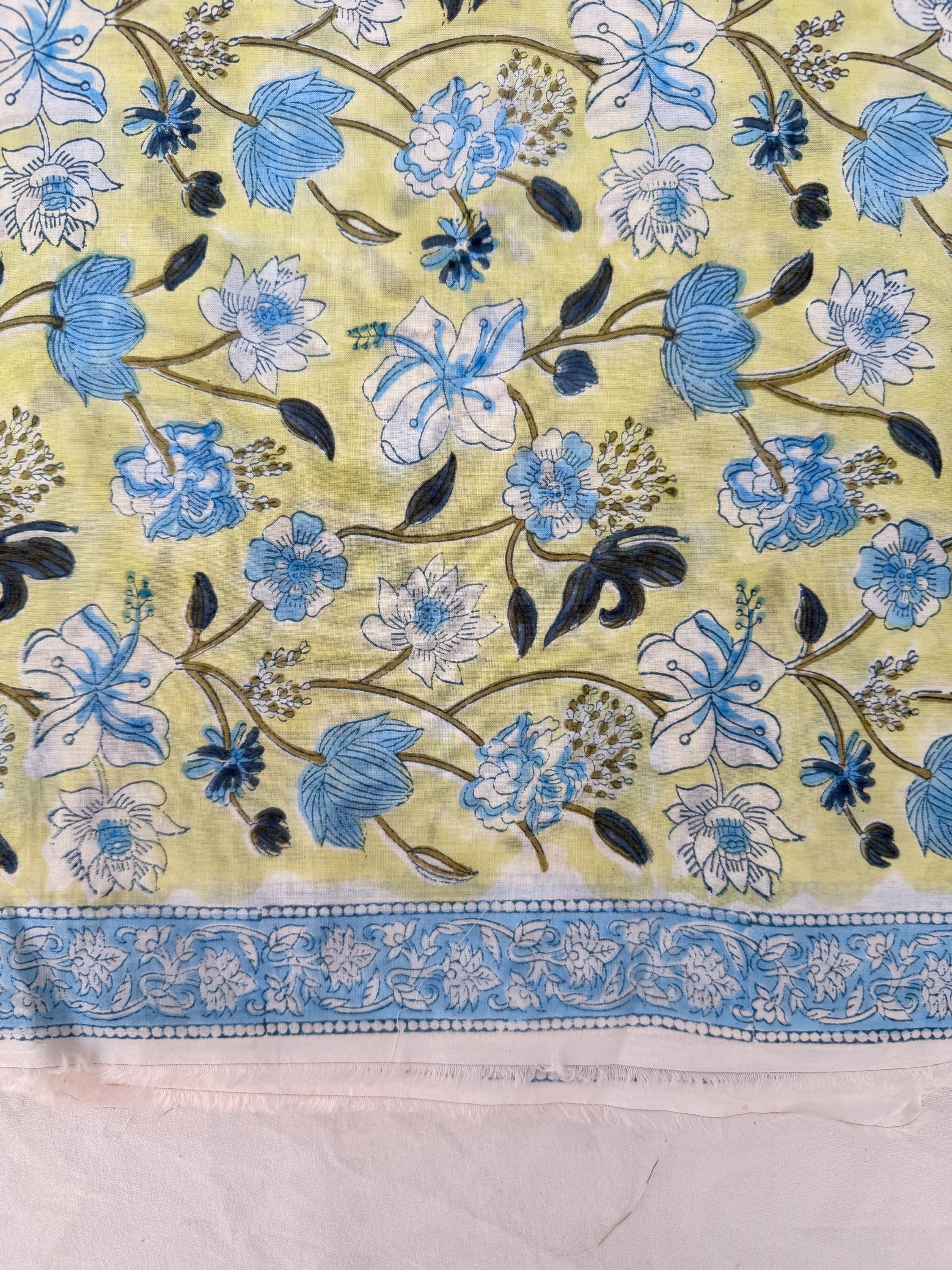 Hand Block Print Cotton Running Fabric, Natural Dye Fabric by the Yard, Handmade Indian Textile, Sewing Craft Fabric