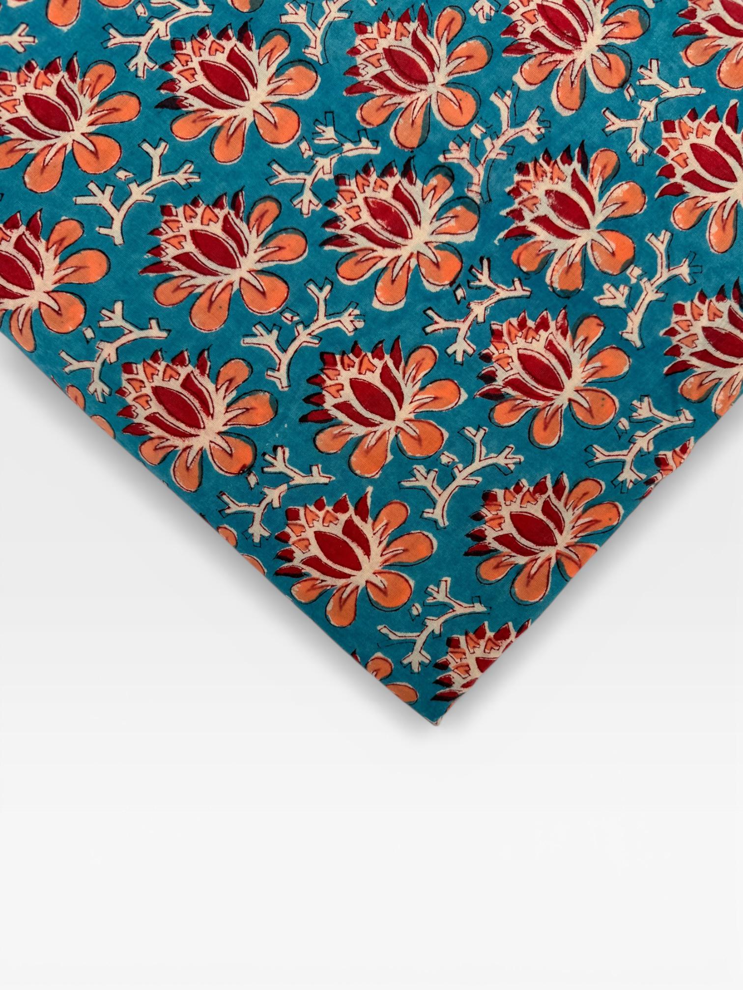 Hand Block Print Cotton Running Fabric, Natural Dye Fabric by the Yard, Handmade Indian Textile, Sewing Craft Fabric