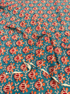 Hand Block Print Cotton Running Fabric, Natural Dye Fabric by the Yard, Handmade Indian Textile, Sewing Craft Fabric
