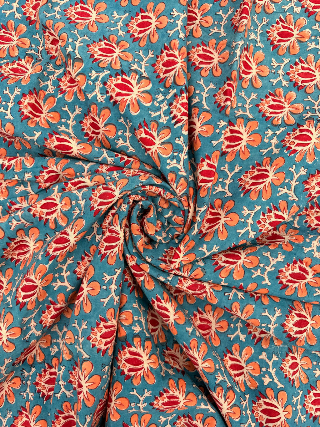 Hand Block Print Cotton Running Fabric, Natural Dye Fabric by the Yard, Handmade Indian Textile, Sewing Craft Fabric