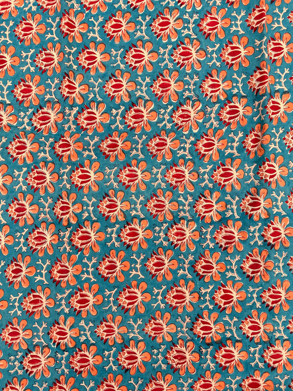 Hand Block Print Cotton Running Fabric, Natural Dye Fabric by the Yard, Handmade Indian Textile, Sewing Craft Fabric
