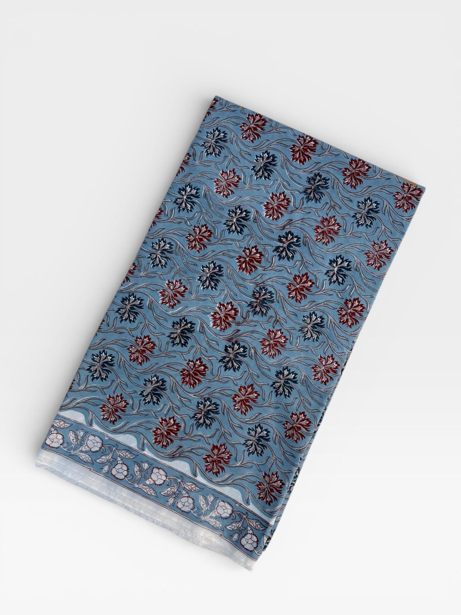 Hand Block Print Cotton Running Fabric, Natural Dye Fabric by the Yard, Handmade Indian Textile, Sewing Craft Fabric