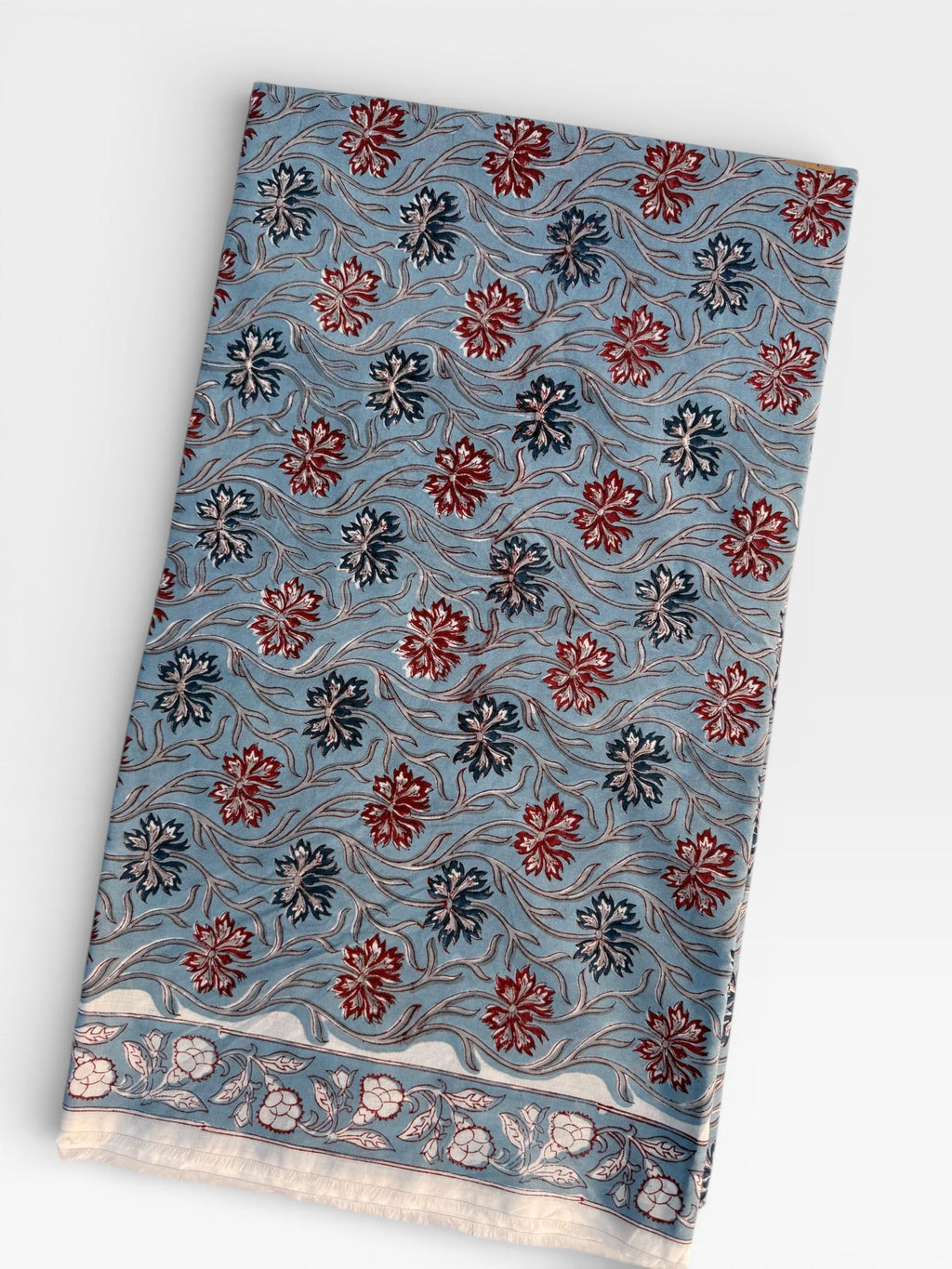 Hand Block Print Cotton Running Fabric, Natural Dye Fabric by the Yard, Handmade Indian Textile, Sewing Craft Fabric