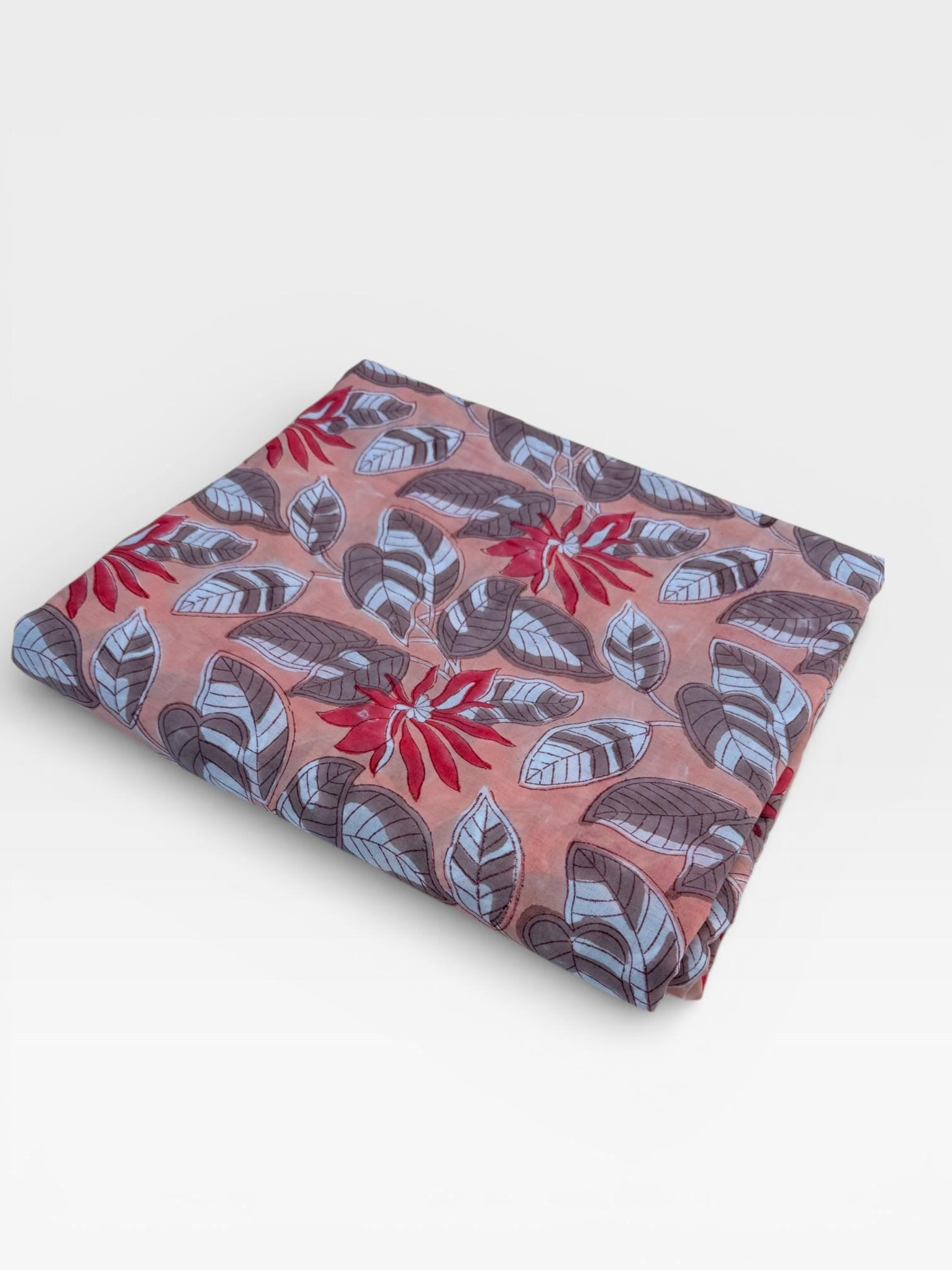 Hand Block Print Cotton Running Fabric, Natural Dye Fabric by the Yard, Handmade Indian Textile, Sewing Craft Fabric