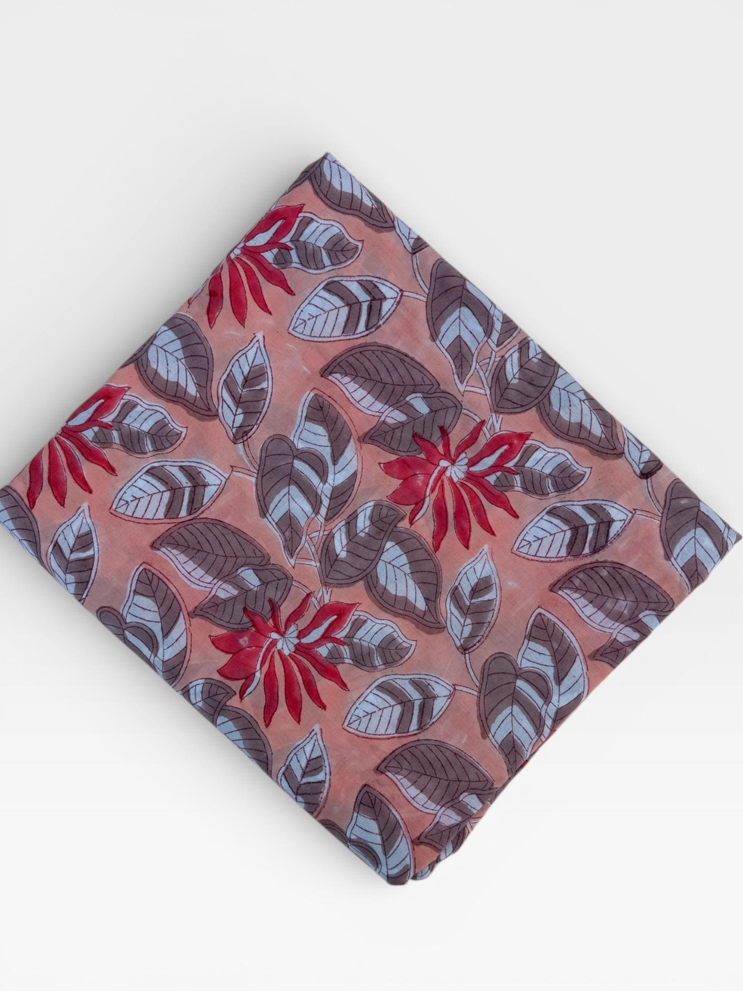 Hand Block Print Cotton Running Fabric, Natural Dye Fabric by the Yard, Handmade Indian Textile, Sewing Craft Fabric