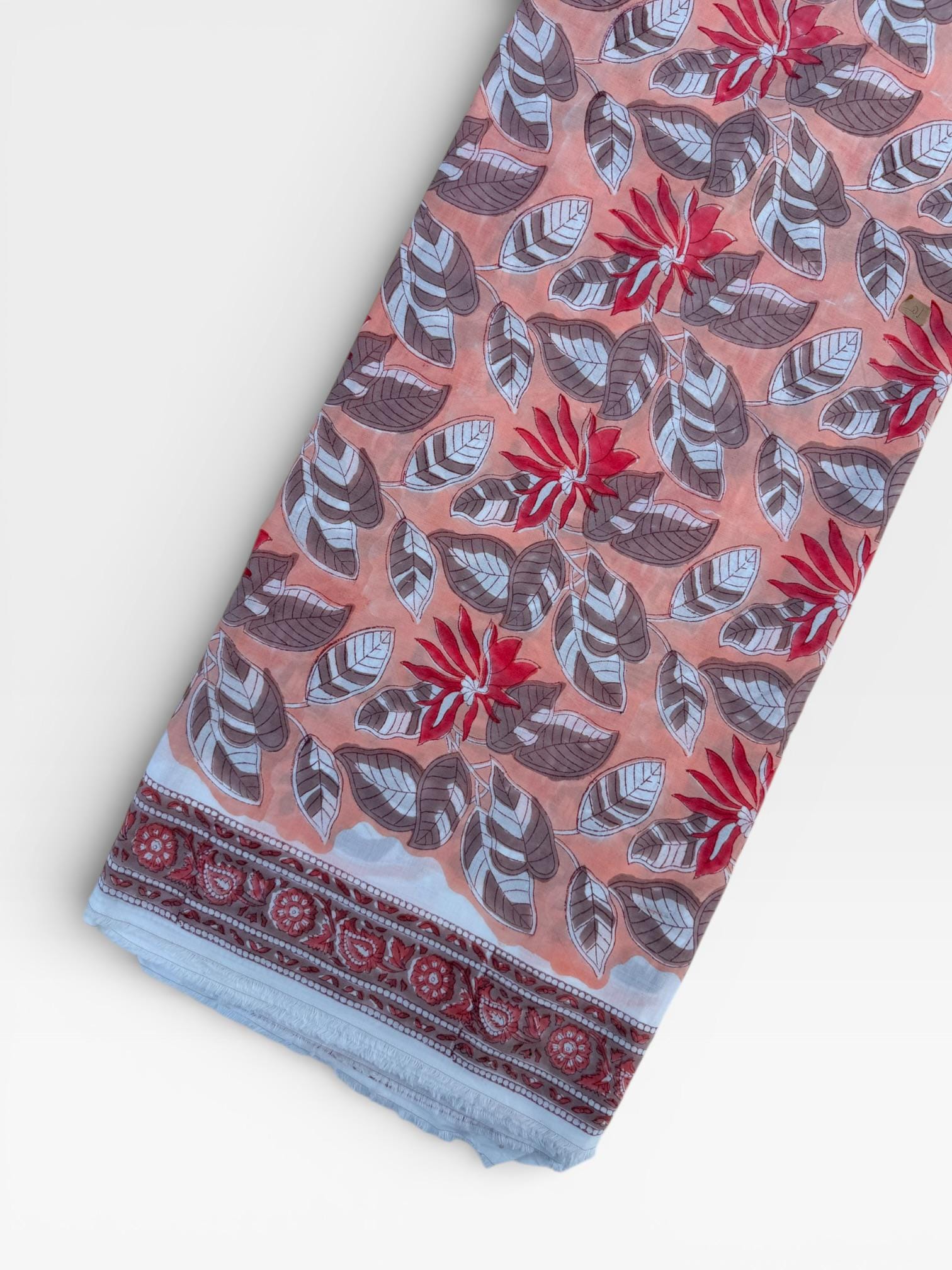 Hand Block Print Cotton Running Fabric, Natural Dye Fabric by the Yard, Handmade Indian Textile, Sewing Craft Fabric