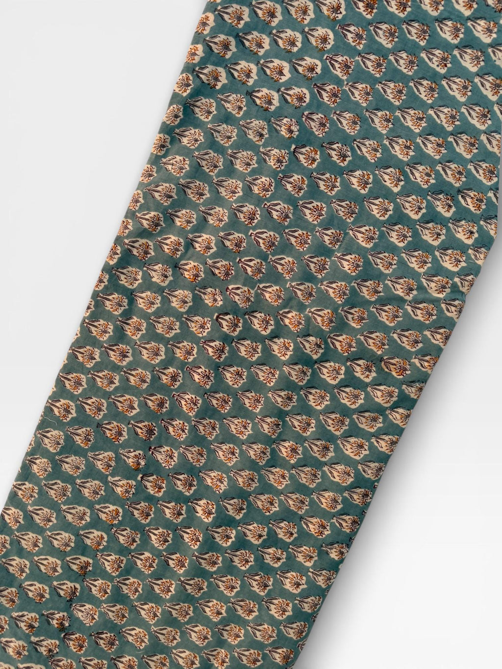 Hand Block Print Cotton Fabric – Teal Blue Floral Buti Print Yardage | Indian Cotton Dressmaking Fabric | Boho Craft & Quilting Fabric
