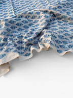 Hand Block Print Cotton Fabric – Blue Floral Buta on Off-White Base | Indian Cotton Dressmaking Fabric | Boho Sewing & Craft Yardage