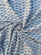 Hand Block Print Cotton Fabric – Blue Floral Buta on Off-White Base | Indian Cotton Dressmaking Fabric | Boho Sewing & Craft Yardage