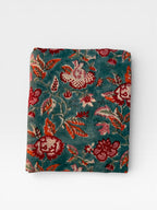 Hand Block Print Dyed Cotton Fabric – Vintage Red Floral on Slate Blue Base | Indian Floral Yardage | Boho Dressmaking & Home Décor Fabric