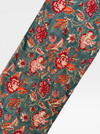 Hand Block Print Dyed Cotton Fabric – Vintage Red Floral on Slate Blue Base | Indian Floral Yardage | Boho Dressmaking & Home Décor Fabric