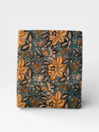 Hand Block Print Cotton Fabric – Mustard Yellow Floral on Teal Blue Base | Indian Botanical Print Yardage | Boho Dressmaking Fabric