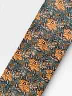 Hand Block Print Cotton Fabric – Mustard Yellow Floral on Teal Blue Base | Indian Botanical Print Yardage | Boho Dressmaking Fabric