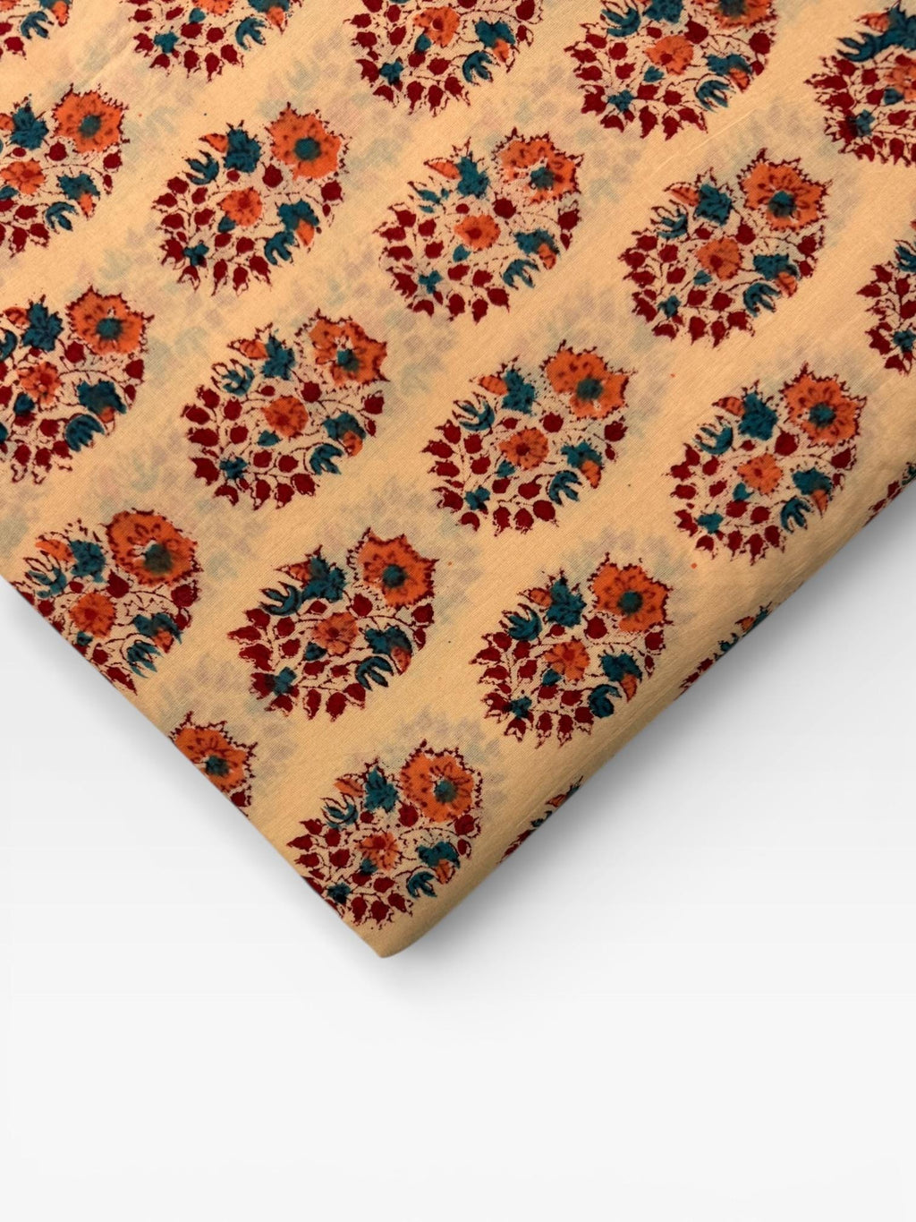 Hand Block Print Cotton Running Fabric, Natural Dye Fabric by the Yard, Handmade Indian Textile, Sewing Craft Fabric