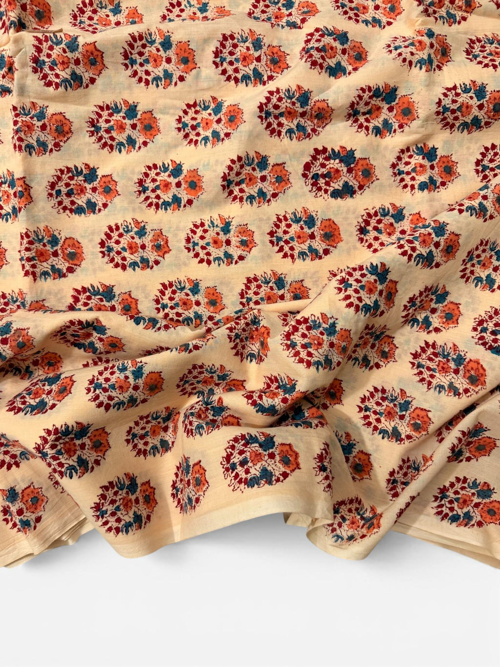 Hand Block Print Cotton Running Fabric, Natural Dye Fabric by the Yard, Handmade Indian Textile, Sewing Craft Fabric