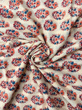 Hand Block Print Cotton Running Fabric, Natural Dye Fabric by the Yard, Handmade Indian Textile, Sewing Craft Fabric