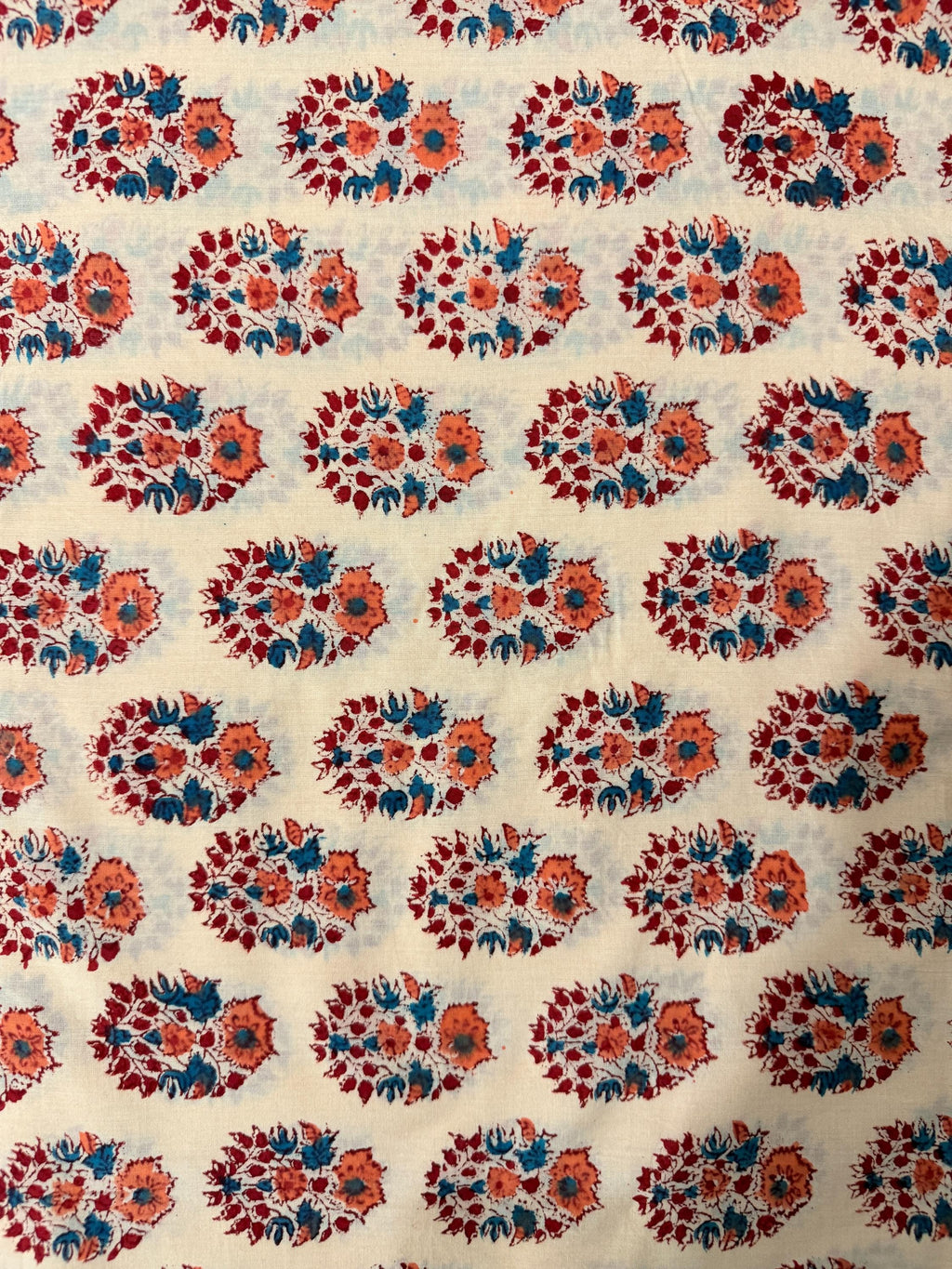 Hand Block Print Cotton Running Fabric, Natural Dye Fabric by the Yard, Handmade Indian Textile, Sewing Craft Fabric
