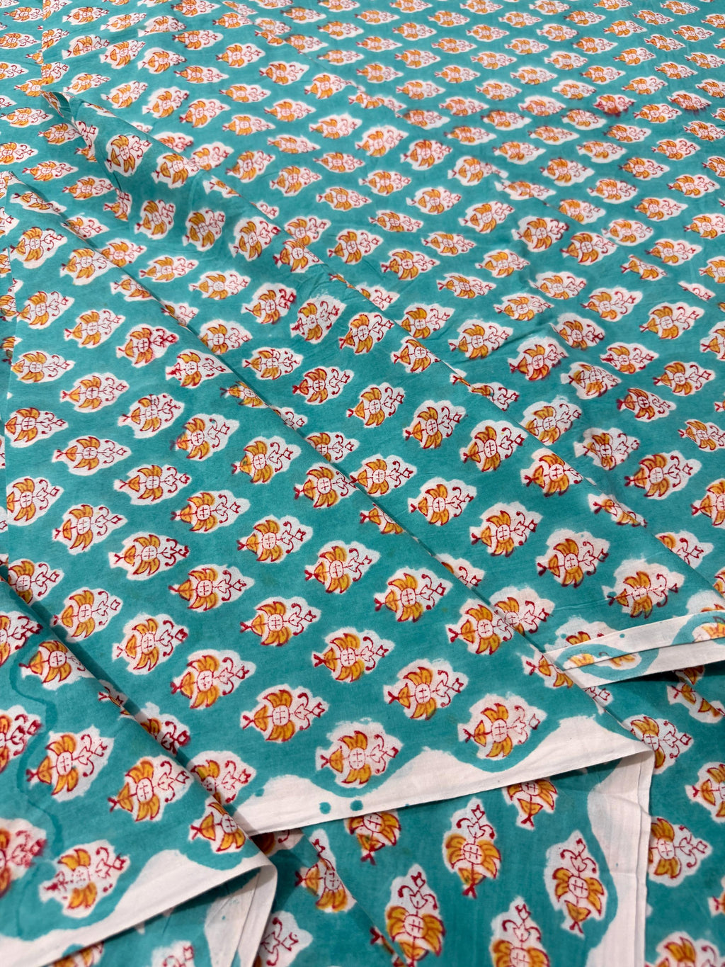 Hand Block Print Cotton Running Fabric, Natural Dye Fabric by the Yard, Handmade Indian Textile, Sewing Craft Fabric
